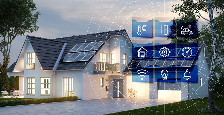 Haus bei Nacht mit Smart Home Technologie